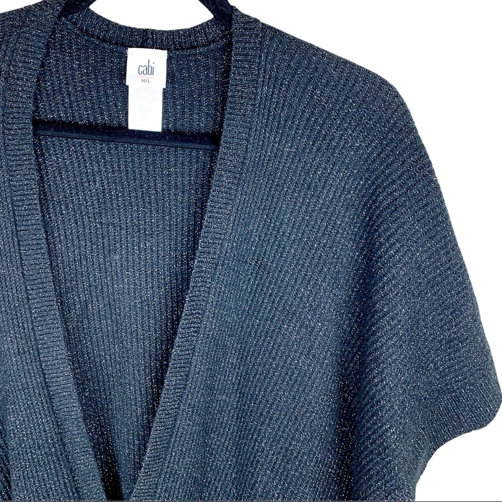 CAbi Luxury Poncho Wrap Cardigan Sweater Black Ribbed Glitter M/ L Style 4064 - Picture 4 of 11